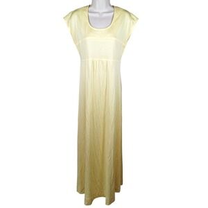Malouf Vtg Butter Yellow Poly Empire Cap Sleeve Day Dress Maxi Floor Length 14
